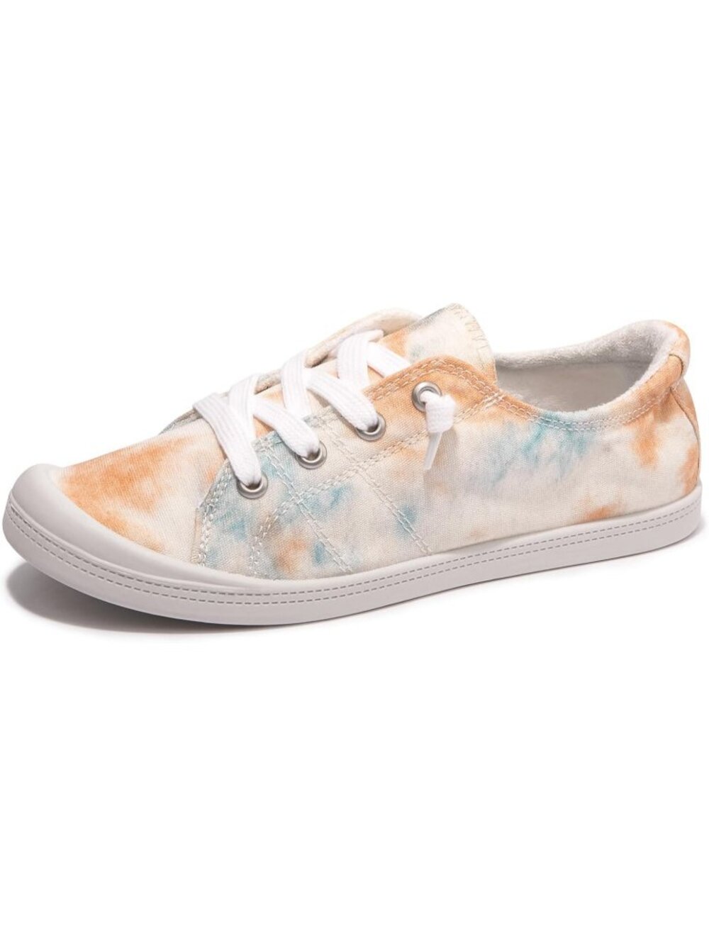 Women's Orange Blue Canvas Low Top Classic Non Slip Rubber Outsole Flat Sneakers